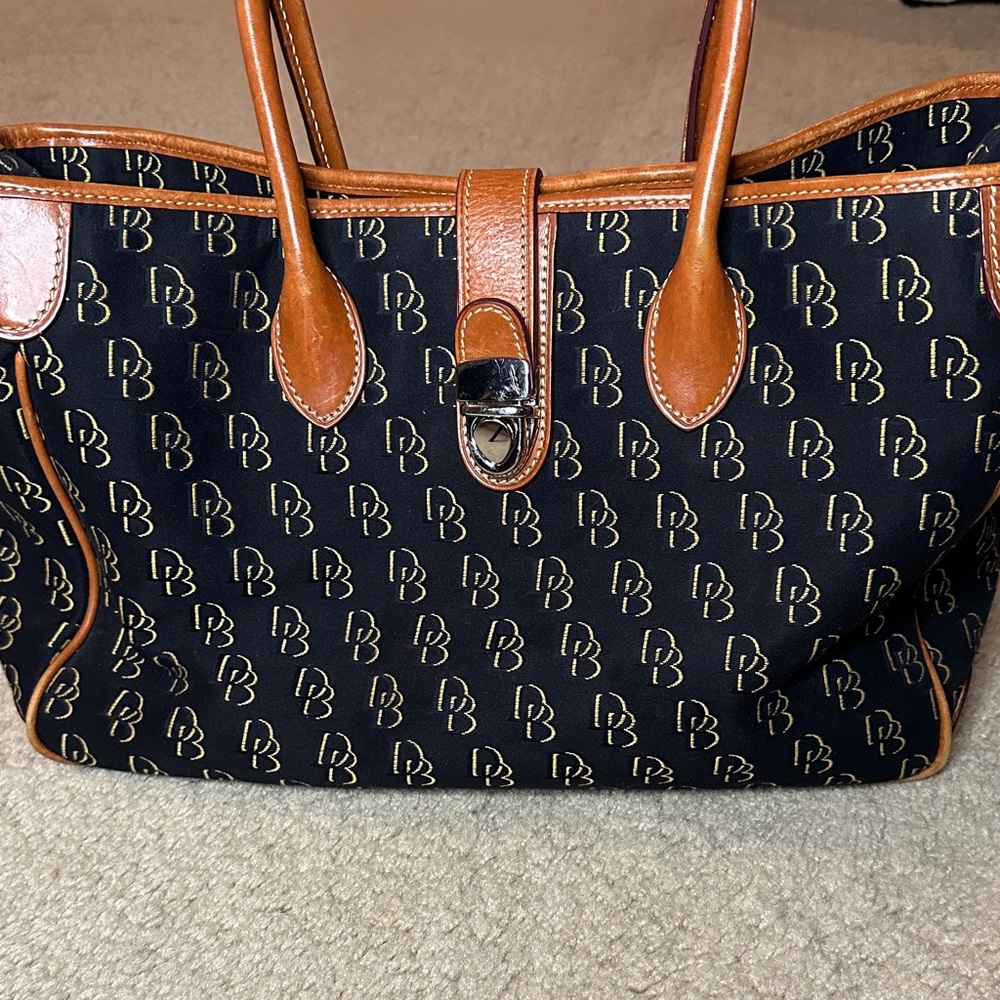 Elegant Black and Brown Dooney & Bourke Monogram Satchel